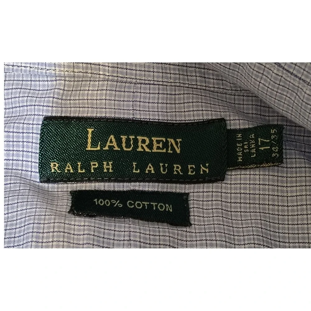 Lauren Ralph Lauren Mens Dress Shirt Blue Gingham Check Cotton Size 17‎ 32/33 11